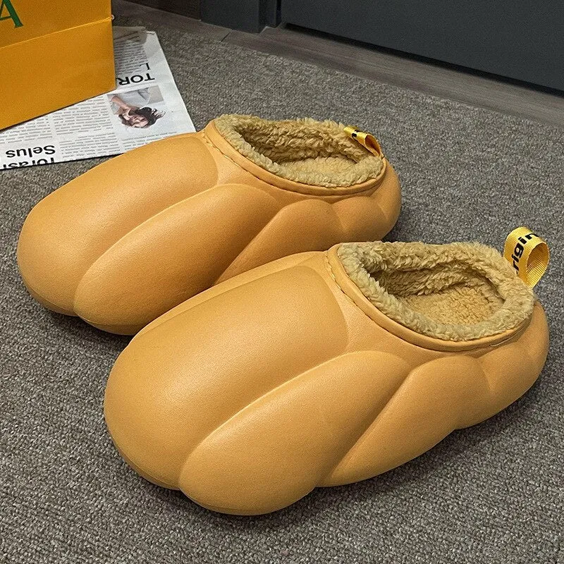 Thick Sole Plush Winter Slippers with Fur